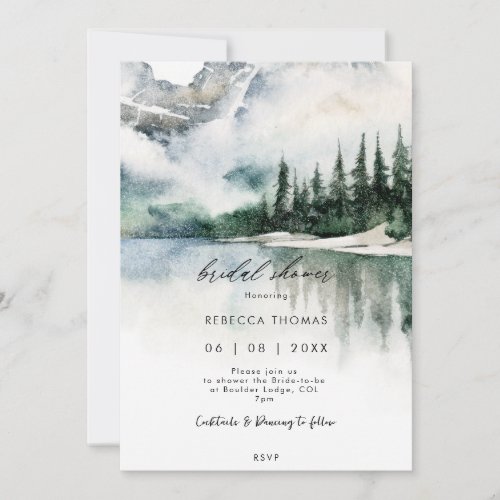 winter forest mountain bridal shower invitation