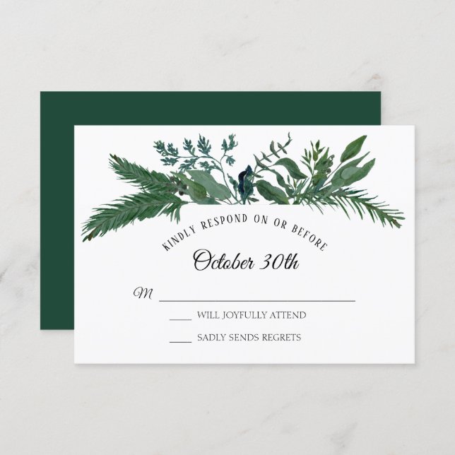 Winter Forest Mountain Foliage Leaf RSVP Wedding Invitation (Front/Back)