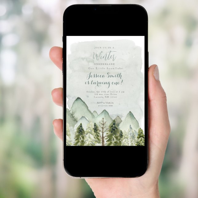 Winter Forest Mountain Onederland 1st birthday Invitation (Front Digital)