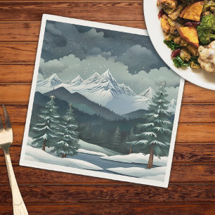 Winter Forest Mountain Scene Napkins