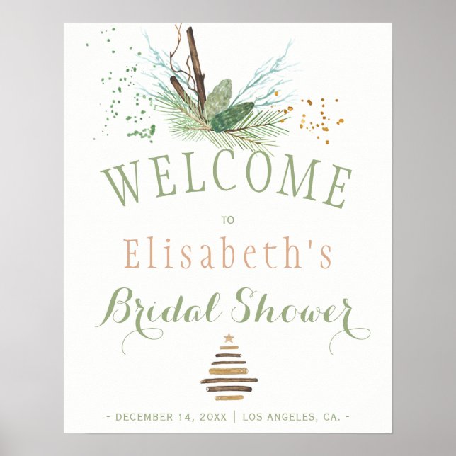 Winter forest natural watercolor bridal shower poster (Front)