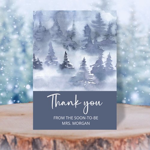 Winter Forest Navy Blue Bridal Shower thank you Card