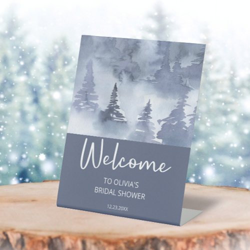 Winter Forest Navy Blue Bridal Shower Welcome Pedestal Sign