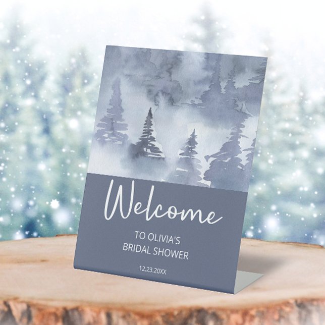 Winter Forest Navy Blue Bridal Shower Welcome Pedestal Sign (Creator Uploaded)