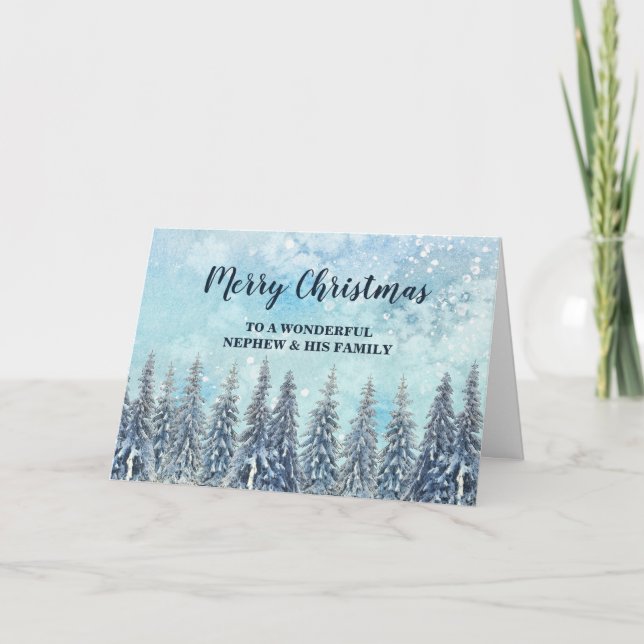 Winter Forest Nephew & Family Merry Christmas Card (Front)