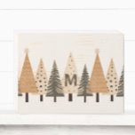 Winter Forest Neutral Monogram Wooden Box Sign<br><div class="desc">This neutral monogram sign features a festive evergreen winter design on a simple background. Easily customize using the personalization feature.</div>