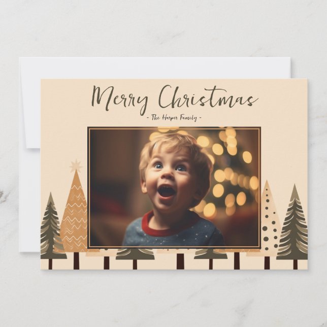 Winter Forest Neutral Photo Christmas Holiday Card (Front)