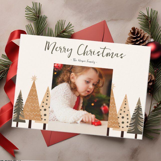 Winter Forest Neutral Portrait Photo Christmas Holiday Card (Creator Uploaded)