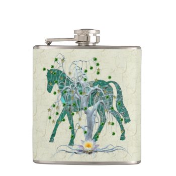 Winter Forest New Year Horse Hip Flask by Crazy_Card_Lady at Zazzle