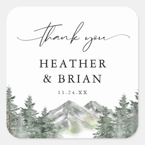  Winter Forest Outdoor MountainTheme Thank You Square Sticker