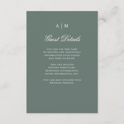 Winter Forest  Pine Green Wedding Guest Details Enclosure Card