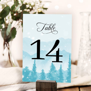 Winter Forest Pine Mountain Wedding Modern Table Number