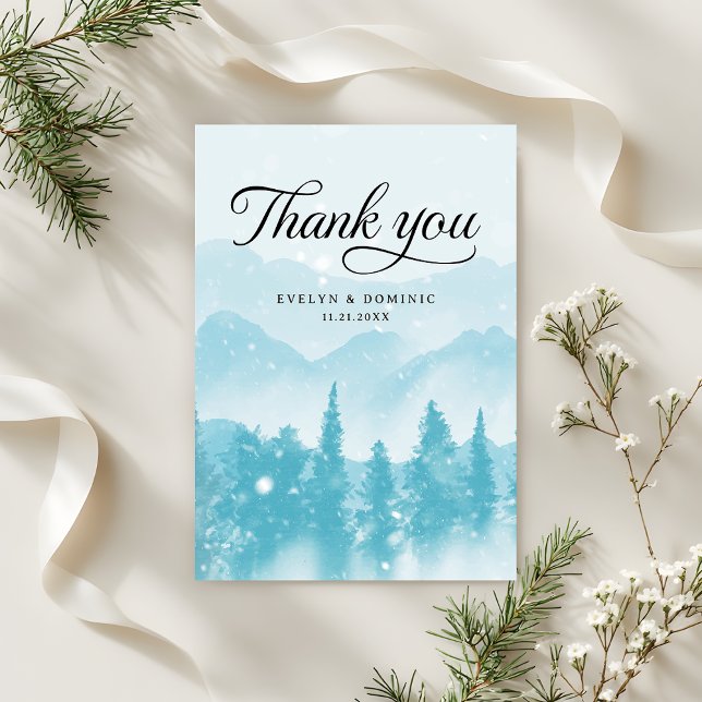 Winter Forest Pine Mountain Wedding Modern Thank You Card (Creator Uploaded)
