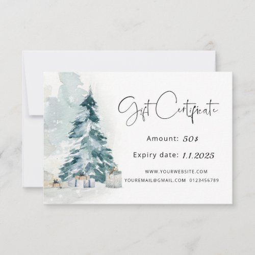 Winter forest pine tree Christmas gift Certificate