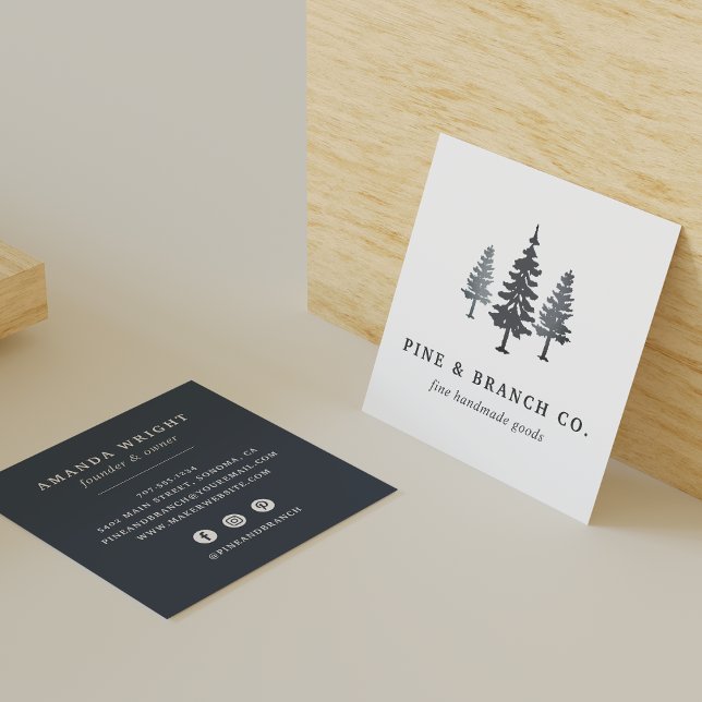 Winter Forest | Pine Tree Logo Square Business Card (Creator Uploaded)