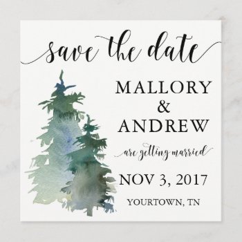 Winter Forest Pine Tree Save The Date by autumnandpine at Zazzle