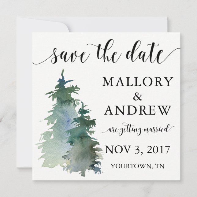 Winter Forest Pine Tree Save the Date (Front)