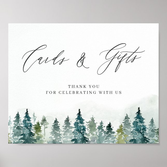 Winter Forest Pine Trees Cards & Gifts Sign (Front)