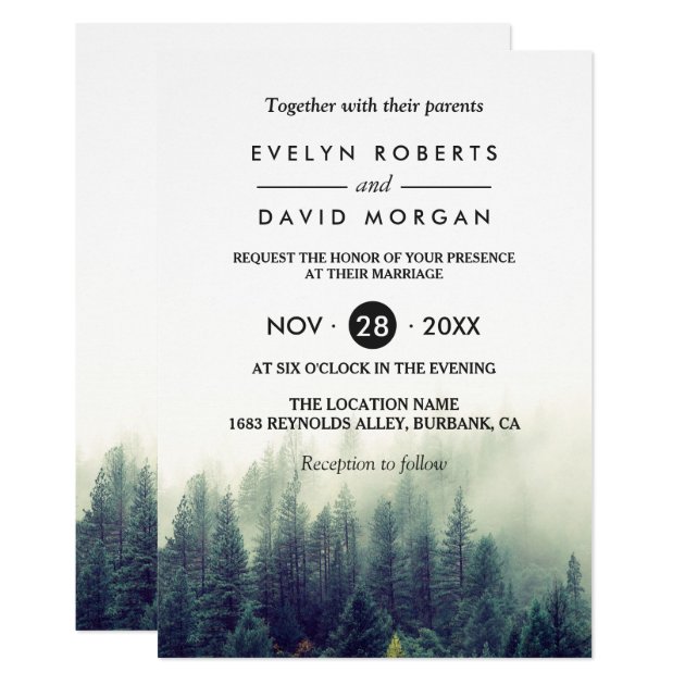 Winter Forest Pine Trees Elegant Chic Wedding Invitation