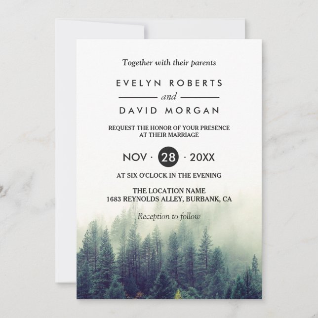 Winter Forest Pine Trees Elegant Chic Wedding Invitation (Front)