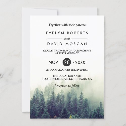 Winter Forest Pine Trees Elegant Chic Wedding Card