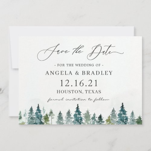 Winter Forest Pine Trees Elegant Wedding Save The Date