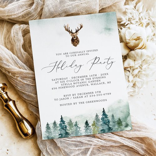 Winter Forest Pine Trees Holiday Party Invitation