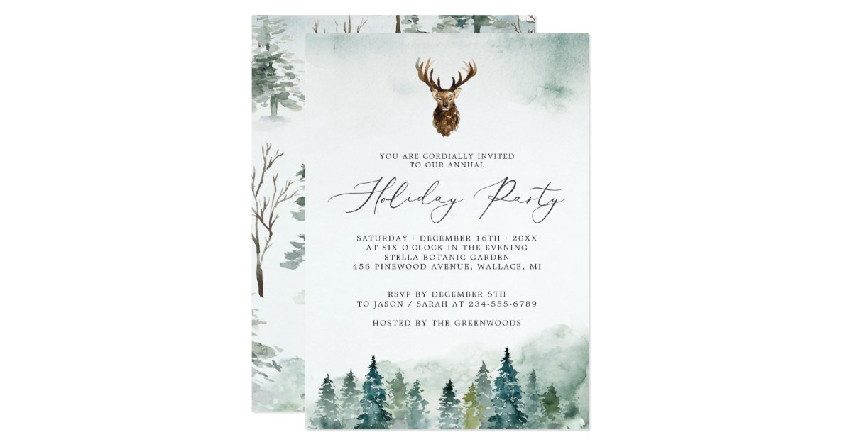 Winter Forest Pine Trees Holiday Party Invitation