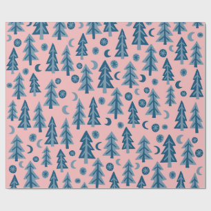 Winter Forest Pine Trees Moon Stars Holiday Gift Wrapping Paper