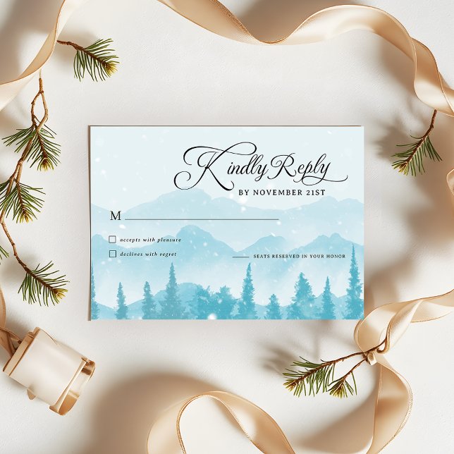 Winter Forest Pine Trees Mountain Wedding RSVP Card (Creator Uploaded)