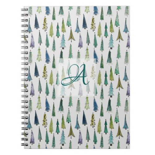 Winter Forest Pine Trees Pattern Monogrammed Decor Notebook