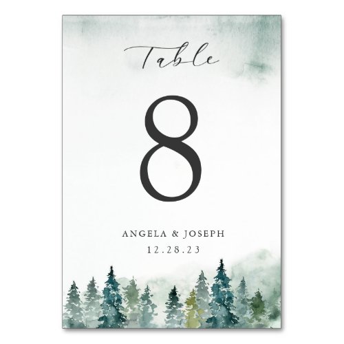 Winter Forest Pine Trees  Personalized Wedding Table Number