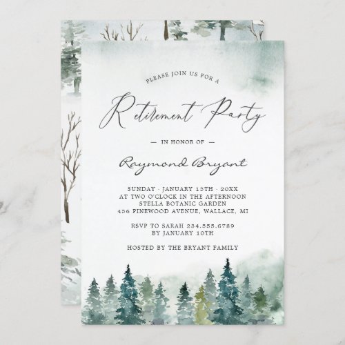 Winter Forest Pine Trees Retirement Party Invitation