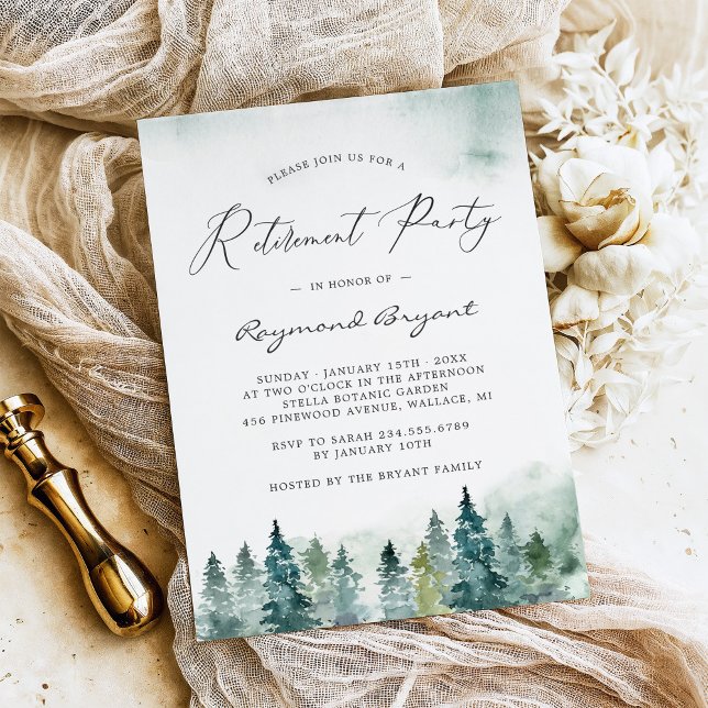 Winter Forest Pine Trees Retirement Party Invitation (Creator Uploaded)