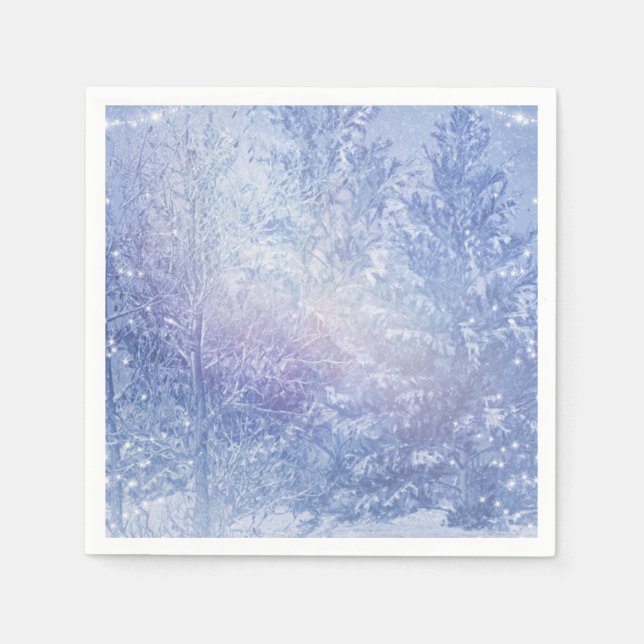 Winter Forest Pine Trees Snowflakes Elegant Party Napkins (Front)