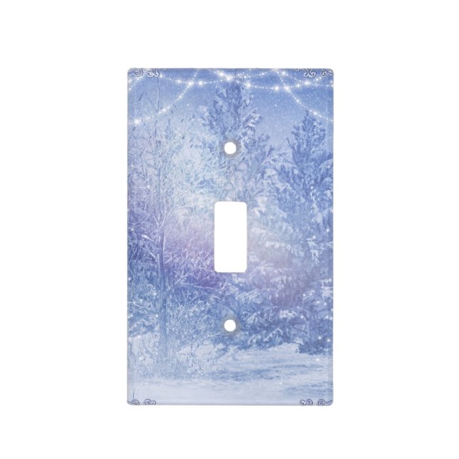 Winter Forest Pine Trees Snowflakes Snowy Woods Light Switch Cover (Front)