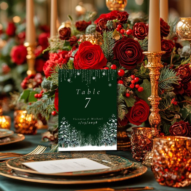 Winter Forest Pine Trees Snowflakes  Table Number (Creator Uploaded)