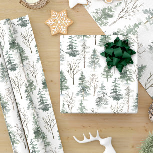Winter Forest Pine Trees Watercolor Christmas Wrapping Paper