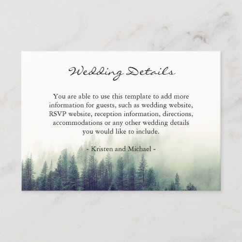 Winter Forest Pine Trees Wedding Details Reception Enclosure Card