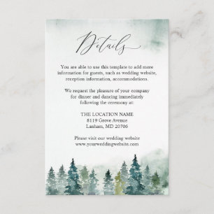 Winter Forest Pine Trees Wedding Reception Details Enclosure Card
