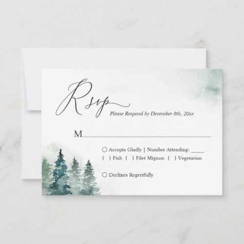 Winter Forest Pine Trees Wedding RSVP Card