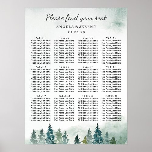 Winter Forest Pine Trees Wedding Seating Chart