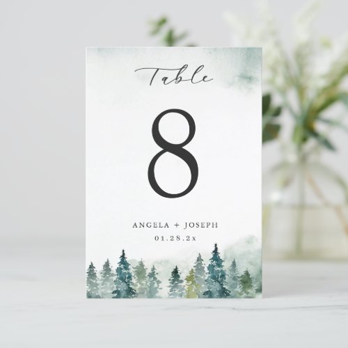 Winter Forest Pine Trees Wedding Table Number Card - Winter Forest Pine Trees Wedding Table Number Card. 
(1) Please customize this template one by one (e.g, from number 1 to xx) , and add each number card separately to your cart. 
(2) For further customization, please click the "customize further" link and use our design tool to modify this template. 
(3) If you need help or matching items, please contact me.