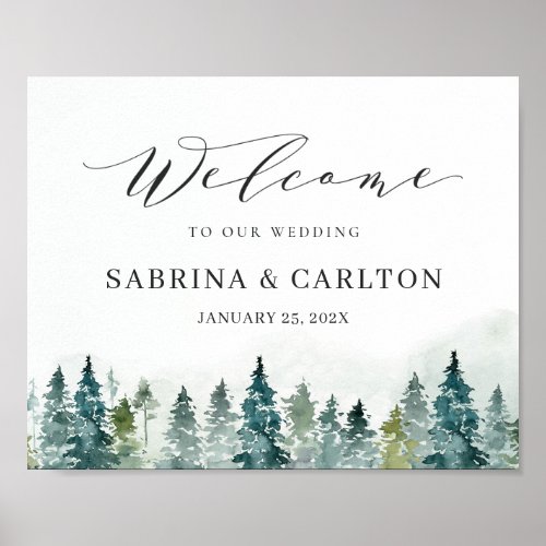 Winter Forest Pine Trees Wedding Welcome Sign