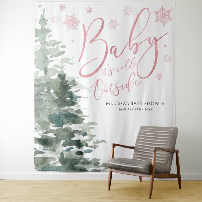 Winter Forest Pink Baby It's Cold Outside Backdrop (In Situ)