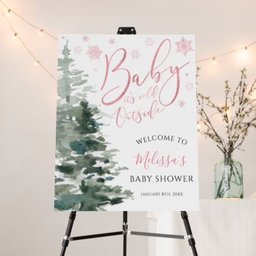 Winter Forest Pink Its Cold Outside Baby Shower Foam Board