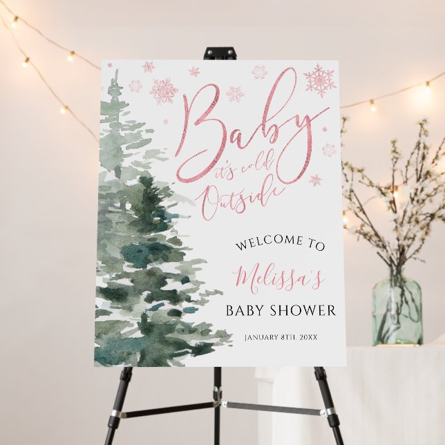 Winter Forest Pink It's Cold Outside Baby Shower Foam Board (In Situ (Stand))