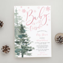 Winter Forest Pink It's Cold Outside Baby Shower Invitation