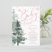 Winter Forest Pink It's Cold Outside Baby Shower Invitation (Standing Front)