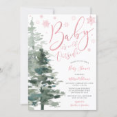 Winter Forest Pink It's Cold Outside Baby Shower Invitation (Front)